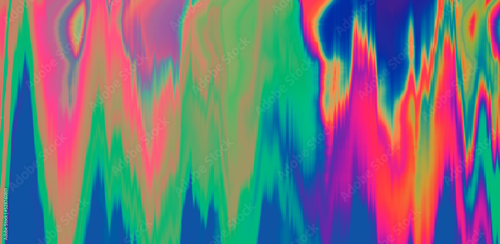 Holographic psychedelic distorted texture of a broken computer screen with datamoshing effect. Holographic psychedelic distorted texture of a broken computer screen with datamoshing effect.