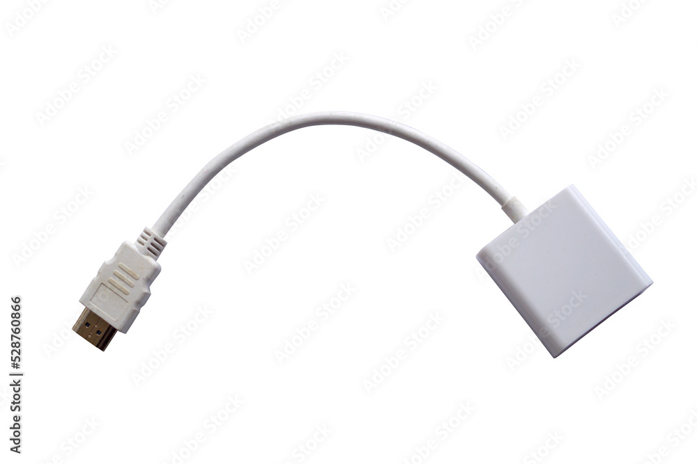Image of converter vga cable to hdmi cable on white background, suitable for graphic assets Image of converter vga cable to hdmi cable on white background, suitable for graphic assets