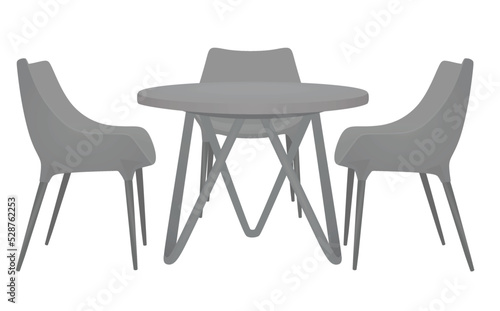 Coffee table and three chairs. vector illustration