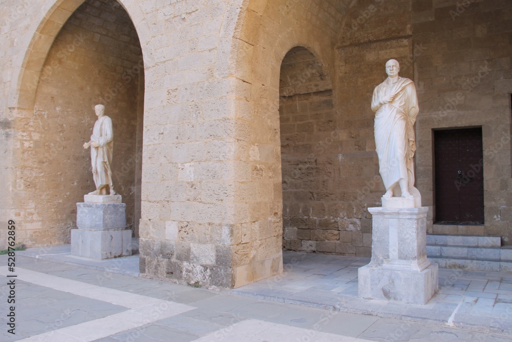 Statues in the courtyard of Palace of the Grand Master of the Knights of Rhodes, Greece