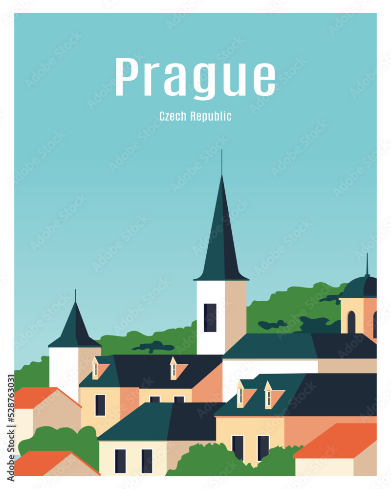 prague city landscape background. vector illustration with colorful and flat minimalist style. - obrazy, fototapety, plakaty 