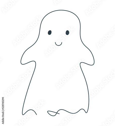 Ghost is single continuous line. Illustration for Halloween. One line drawing. Cute ghost character. Simple linear illustration. Flat vector illustration isolated background.