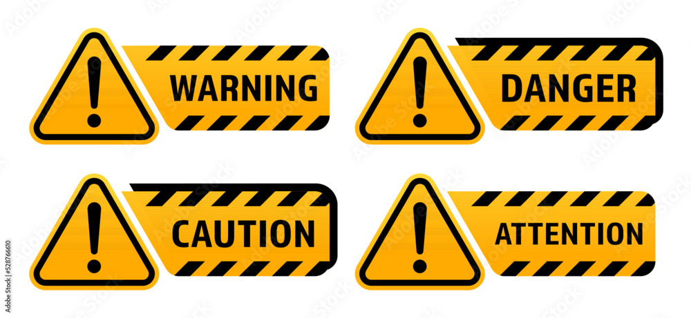 Warning signs with exclamation mark. Warning sign, danger sign, caution ...
