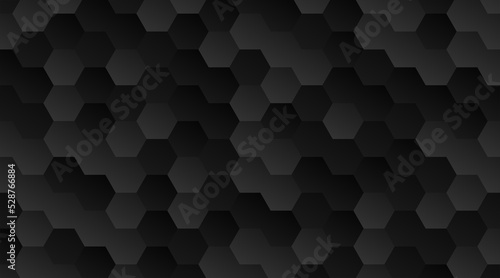 dark geometric embossed hexagon light and shadow gray background 3d honeycomb paper texture black copy space 3D Vector illustration © bramantya
