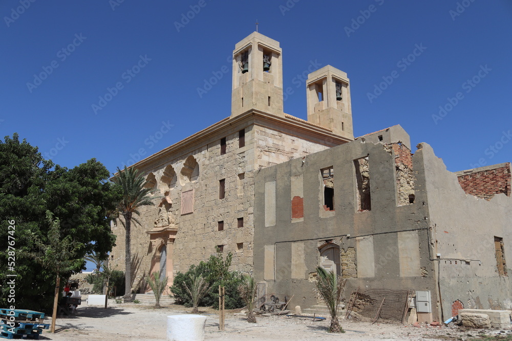 An image of the Church of San Pedro y San Pablo on the Island of Tabarca, Alicante, Spain.