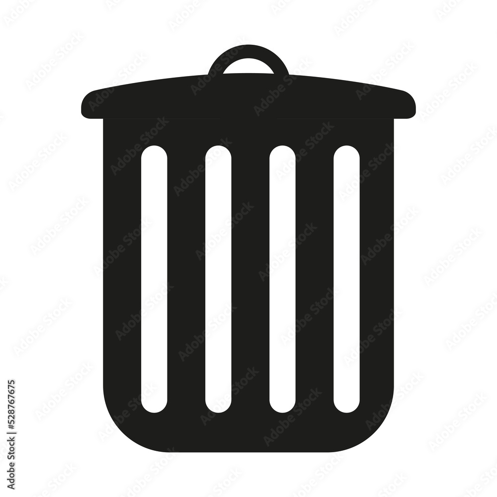 Trash bin. Garbage can. Trash bucket. Recycle bin. Dustbin. Rubbish can. Isolated web icon. Logo design. Flat vector illustration in black and white. Trash bin. Garbage can. Trash bucket. Recycle bin. Dustbin. Rubbish can. Isolated web icon. Logo design. Flat vector illustration in black and white.