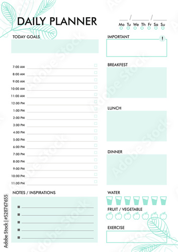 Daily Everyday Routine Planner Printable blue A4