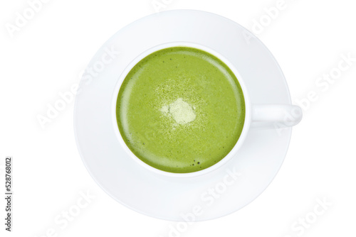 Matcha latte in a cup isolated on a white background.