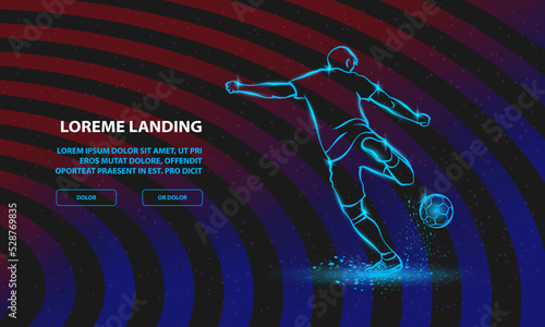 Soccer striker, back view. Vector Sports Background for Landing Page Template.