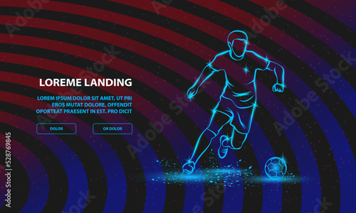 Soccer player dribbling with the ball. Vector Sports Background for Landing Page Template.