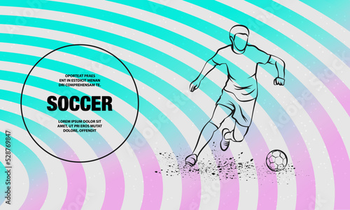 Soccer player dribbling with the ball. Vector outline of Football player sport illustration.