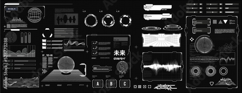 futuristic shape element HUD, GUI, Science fiction, cyberpunk, retrofuturism, concept, vaporwave abstract element 