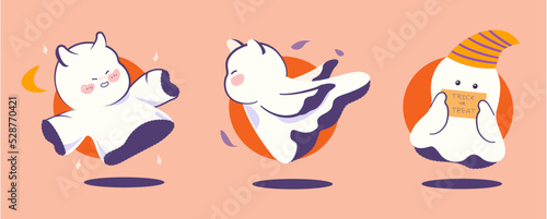 a bundle of cute ghosts for Halloween, Vector illustration ,cute retro Halloween. A collection of retro style Halloween characters. design for candy candy packaging ,poster ,postcard ,decoration.