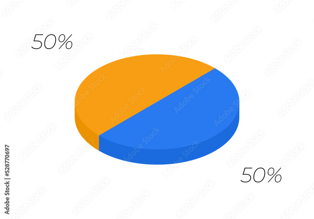 3d pie. Isometric cycle diagram for infographics in 2 parts. 3d pie. Isometric cycle diagram for infographics in 2 parts.