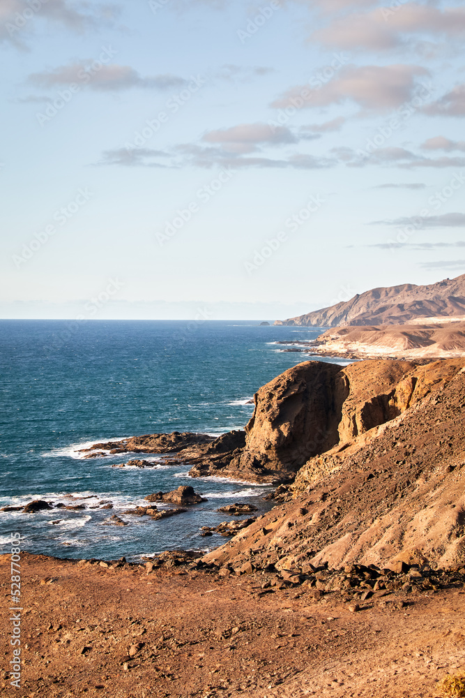 the rough and rocky west coast of Fuerteventura in the atlantic ocean, Canary Islands, Spain