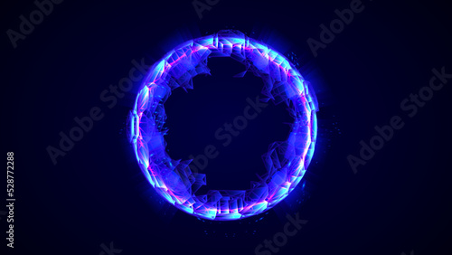 circle glowing neon frame with blue light for your text, banner, template, poster, vector illustration