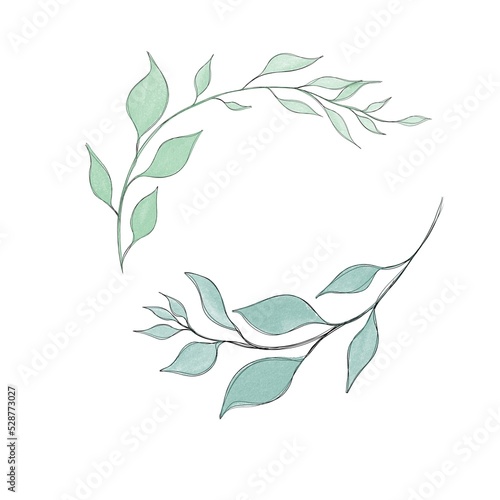 Hand drawn floral frames with flowers, branch and leaves. Elegant logo templa...