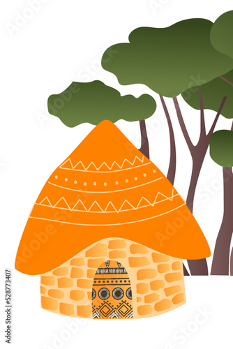 Vector Illustration of an African house or house of any tribe in orange colors