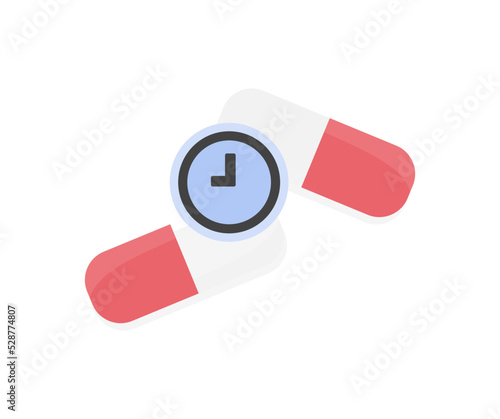 Medicine, health care and people concept, scheduled pill intake logo design. Pharmaceutical pill, supplements or antibiotic antidepressant painkiller medication  vector design and illustration.
