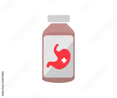 Stomach gastritis medicine, medical treatment concept, help therapy logo design. Digestive system cancer, abdomed pain analysis. Gastrointestinal system disease during vector design and illustration.
