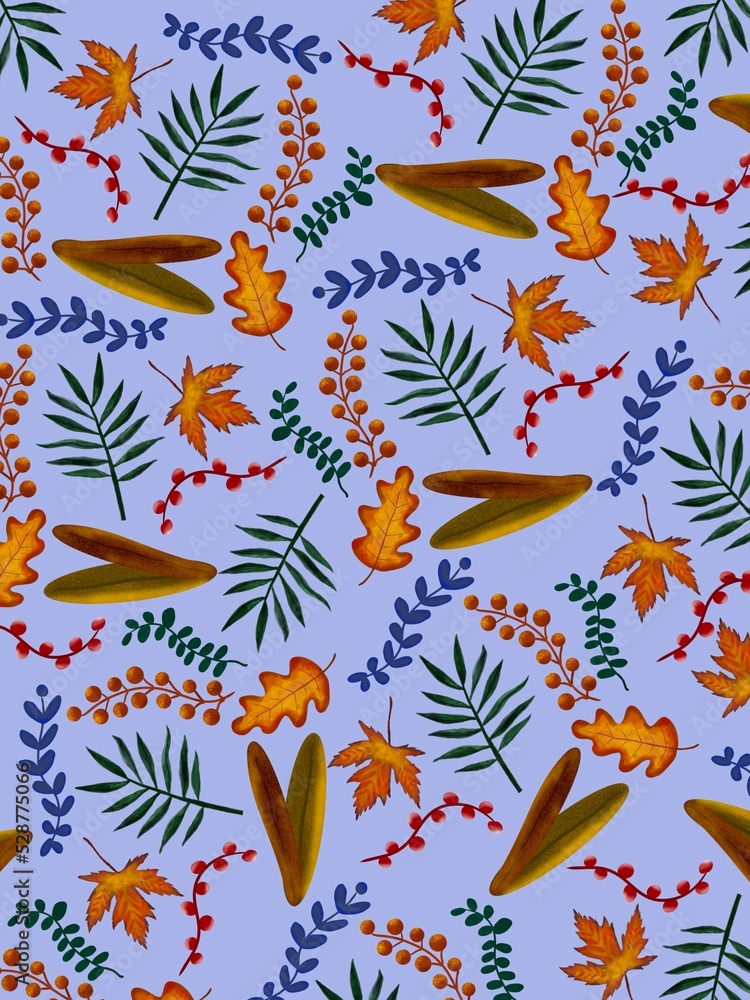 Pattern illustration with autumn plants