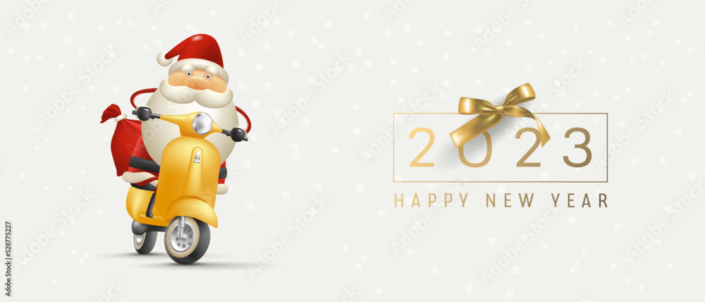Happy 2023 new year vector background with noel baba. Christmas holiday season celebration scene Happy 2023 new year vector background with noel baba. Christmas holiday season celebration scene