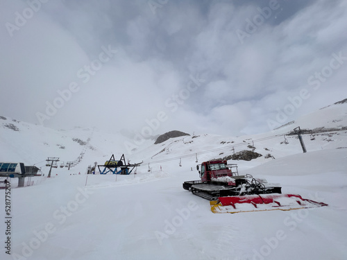 snow grooming machine at the ski resort in the Pyrenees