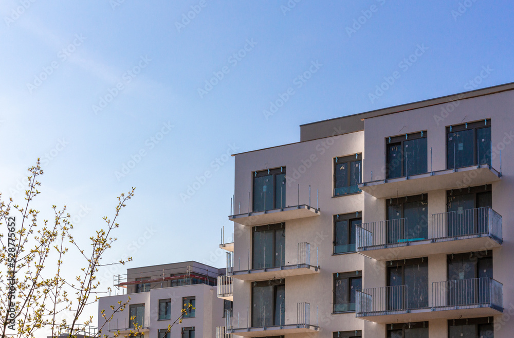new european modern complex beautiful apartment house flat building mortage on sunset cloud