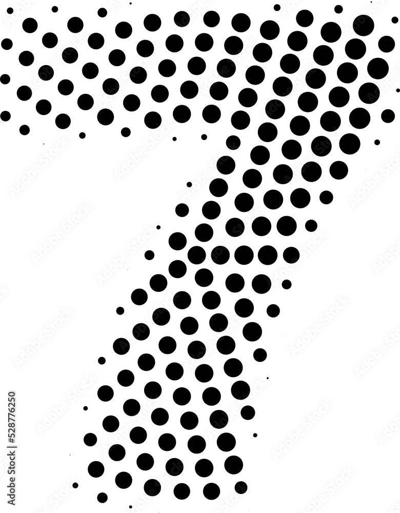 The number seven. Black Halftone 7. Dotted grunge decorative figure. The number seven. Black Halftone 7. Dotted grunge decorative figure.