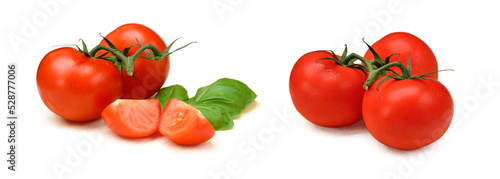 Fresh tomato with basil isolated on white background