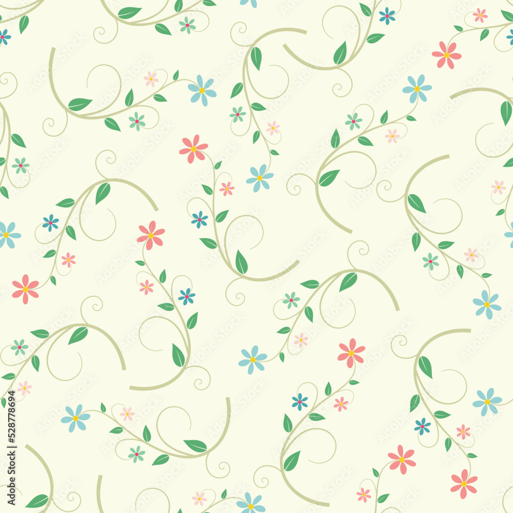 Artistic trendy vector seamless floral ditsy pattern design. Elegant repeating blooming flower, foliage and swirls background for printing and textile Artistic trendy vector seamless floral ditsy pattern design. Elegant repeating blooming flower, foliage and swirls background for printing and textile