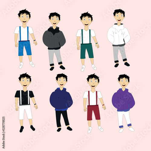 Character with sweatshirt and jumpsuit of different colors