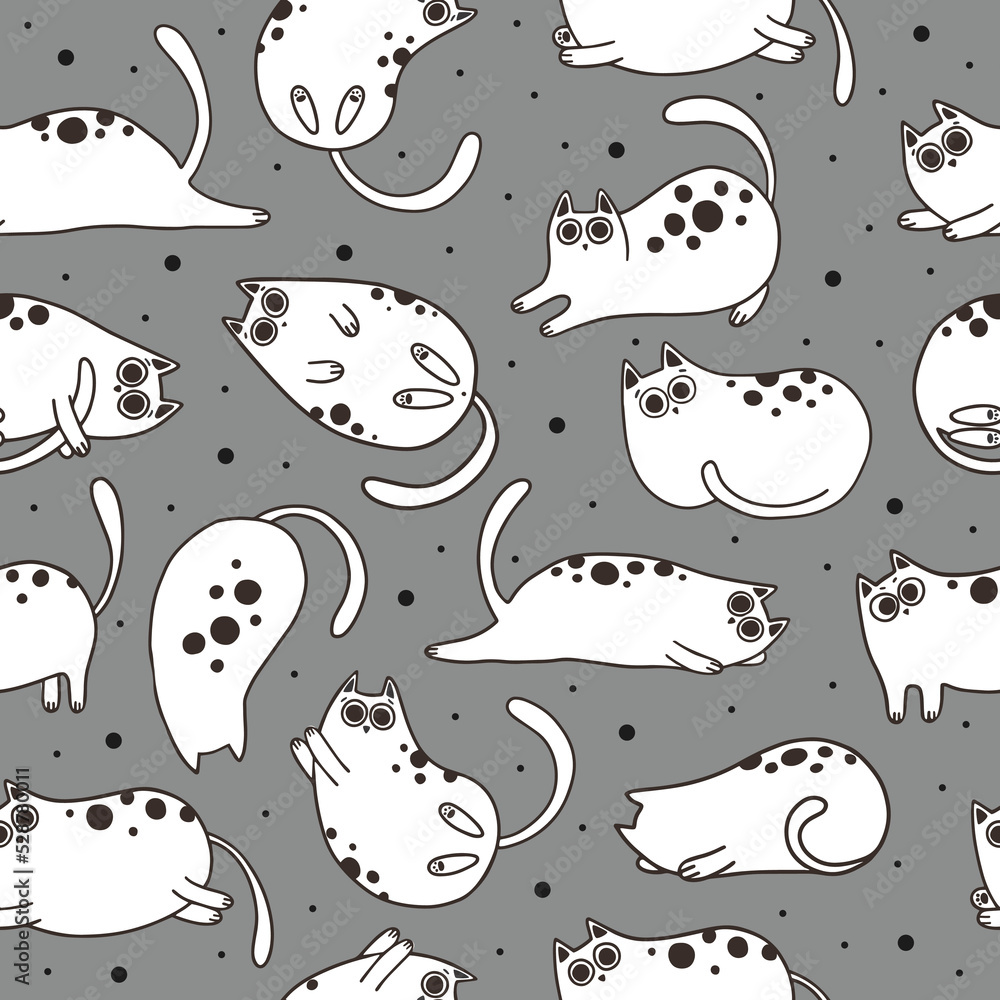 Seamless pattern with cute cartoon cats. Great for fabric, textile vector illustration Seamless pattern with cute cartoon cats. Great for fabric, textile vector illustration