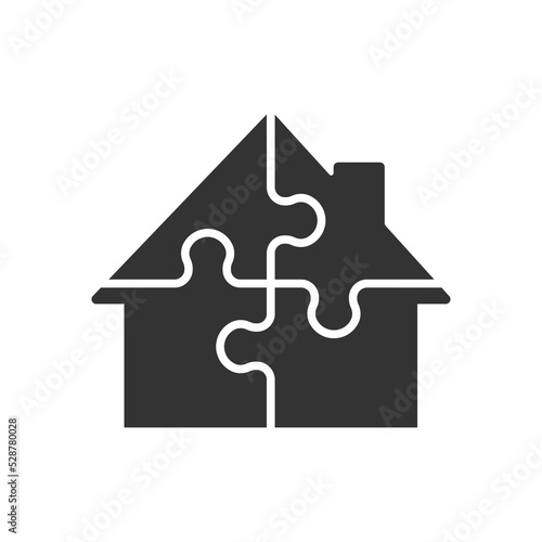 House puzzle icon. Jigsaw symbol. Sign prefabricated home vector. photo