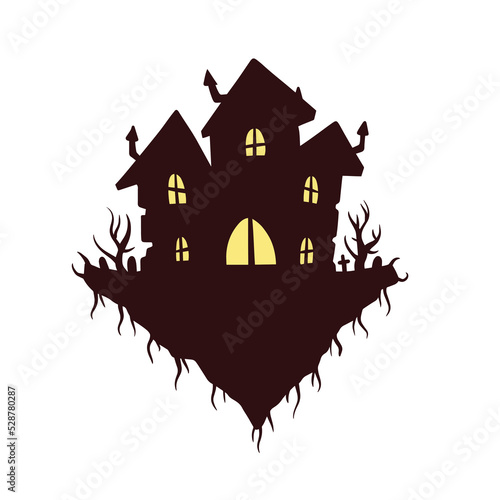 Halloween haunted house isolated on white background.
