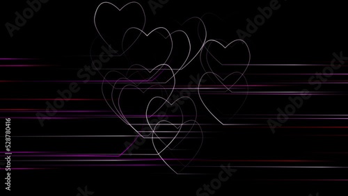 Looping heart stroke lines on black animation background.