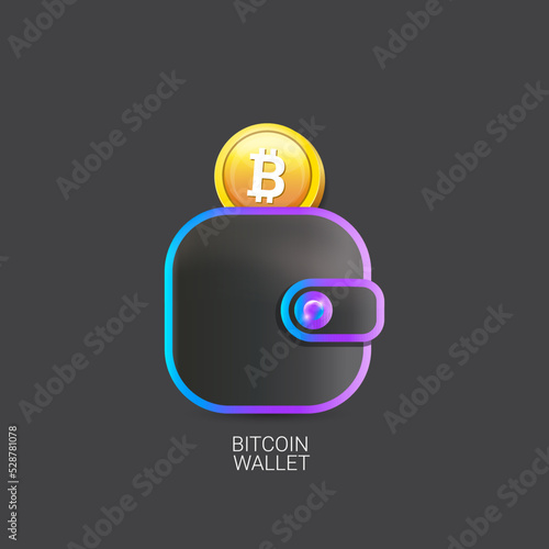 Cryptocurrency digital wallet concept illustration with wallet isolated on grey background. Crypto wallet label, icon, mobile app icon, button, social media post, banner and poster design template.