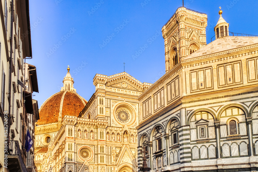 Cathedral of Santa Maria del Fiore with Duomo in Florence at Sunset