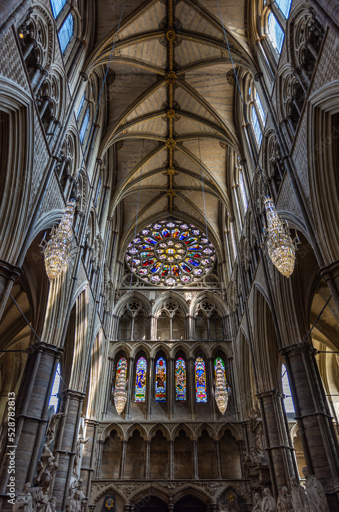 Westminster Abbey North Transept Interior and Rose Window in London