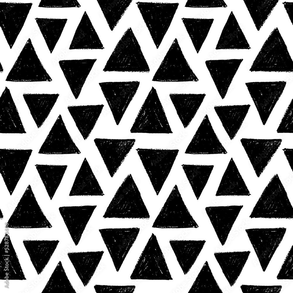 Seamless pattern with charcoal triangles. Hand drawn charcoal or chalk