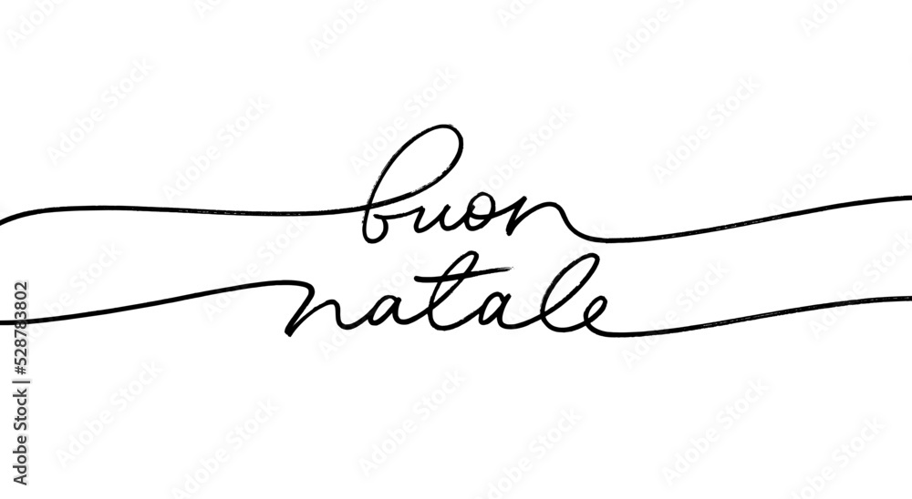 Vettoriale Stock Buon Natale line lettering in continuous style with  swashes. Merry Christmas phrase in Italian language. Hand drawn typography  isolated on white background. Modern vector black calligraphy. | Adobe Stock