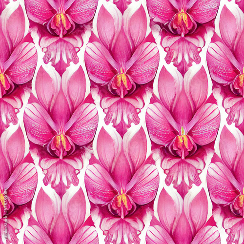 Abstract orchid on white background. Seamless botanical pattern. Repeat pattern for wallpaper, fabric and paper packaging, curtains, duvet covers, pillows, digital print design