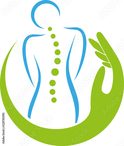 Person und Hand, Orthopädie, Chiropraktiker, Logo, Icon	