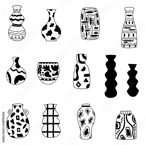 A set of hand-drawn ceramic tableware. Vector