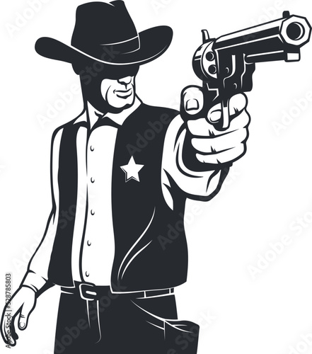 Western sheriff with gun - vintage style. Cowboy with pistol.