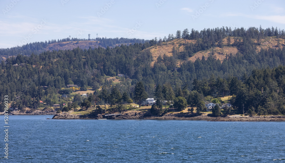 Canadian Landscape by the ocean and mountains. Summer Season. Gulf Islands near Vancouver Island, British Columbia, Canada. Canadian Landscape.