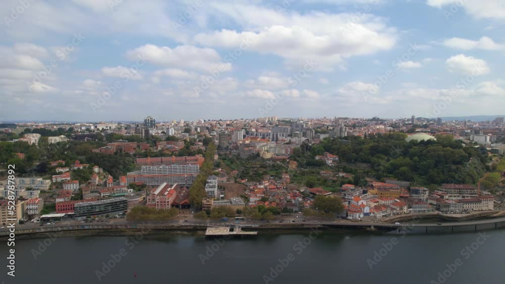 Aerial drone view of Porto Embankment over the river Douro at sunny day Aerial drone view of Porto Embankment over the river Douro at sunny day
