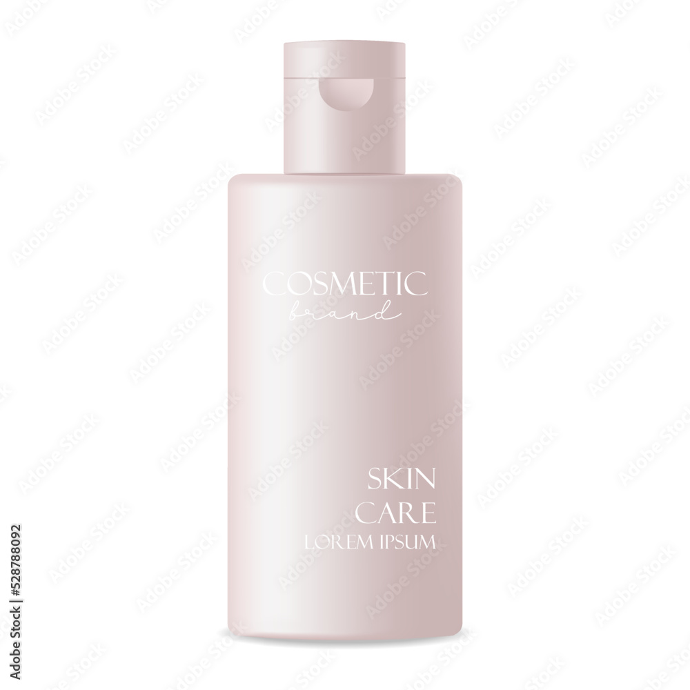 Realistic package cosmetic. Container lotion, tonic, serum, cream, bottle mockup isolated vector, package bottle cosmetic, plastic pink bottle cosmetics Realistic package cosmetic. Container lotion, tonic, serum, cream, bottle mockup isolated vector, package bottle cosmetic, plastic pink bottle cosmetics