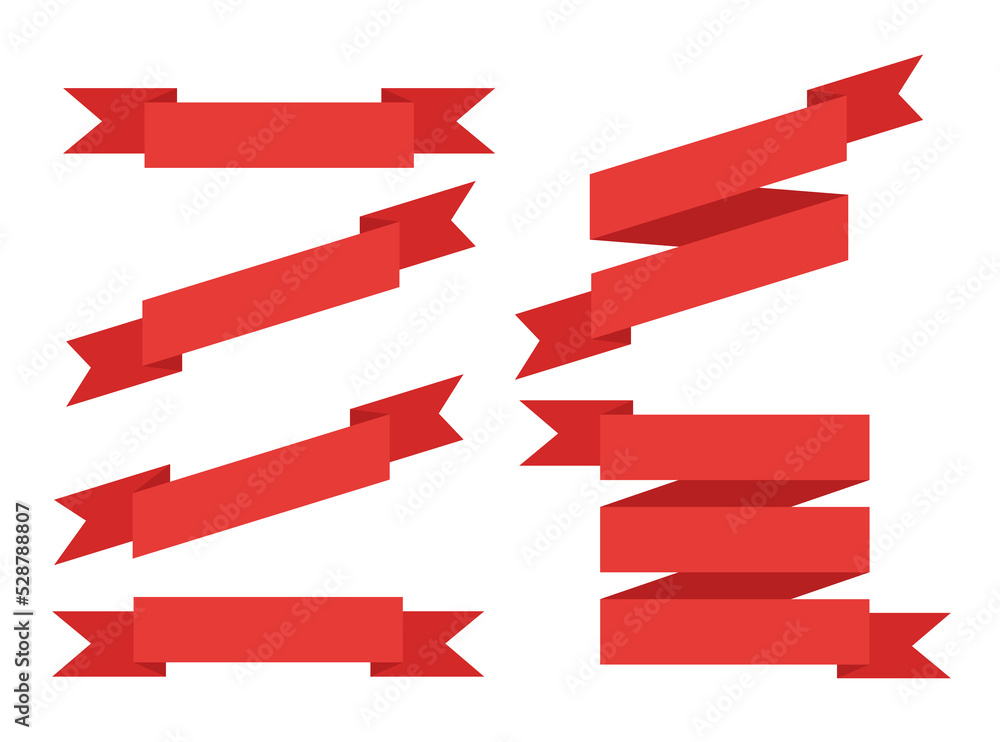 Red ribbons set. Flat style vector illusration isolated on white background. Red ribbons set. Flat style vector illusration isolated on white background.