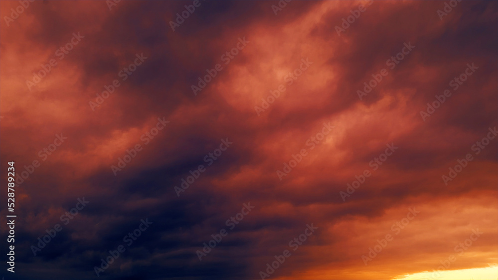 red and gold romantic sundown clouds bg - abstract 3D rendering